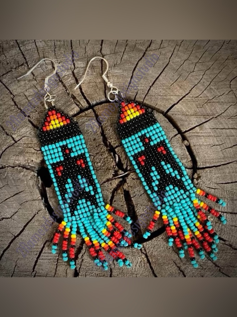 Handmade T-Bird Seed Bead Fringe Earrings